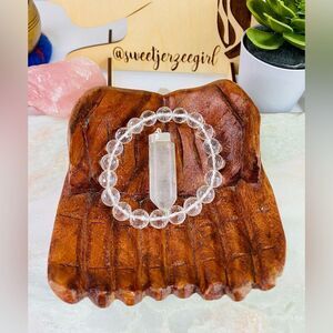 Raw Natural Clear Quartz Point Pendant & Faceted Clear Quartz Bracelet